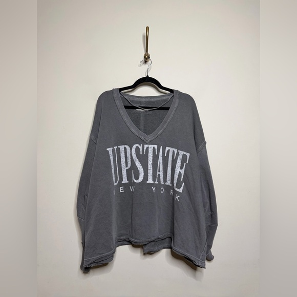 Free People Venice V-neck Graphic Sweatshirt in Washed Black Combo - Picture 4 of 6